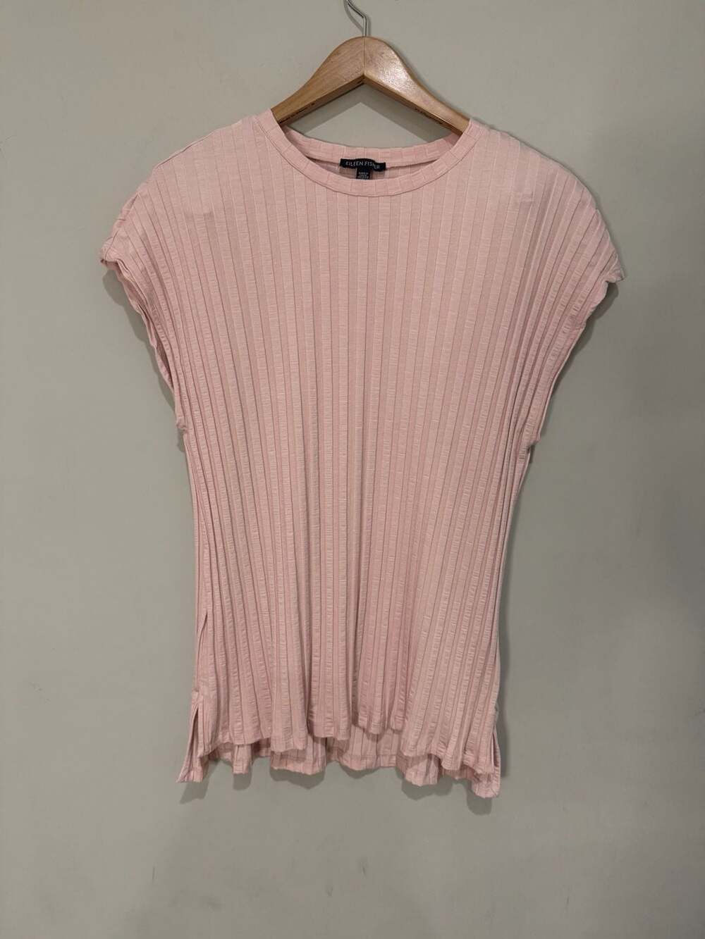 EILEEN FISHER Top L Stretch Tencel Ribbed Crewneck Boxy Dolman Sleeve Pink